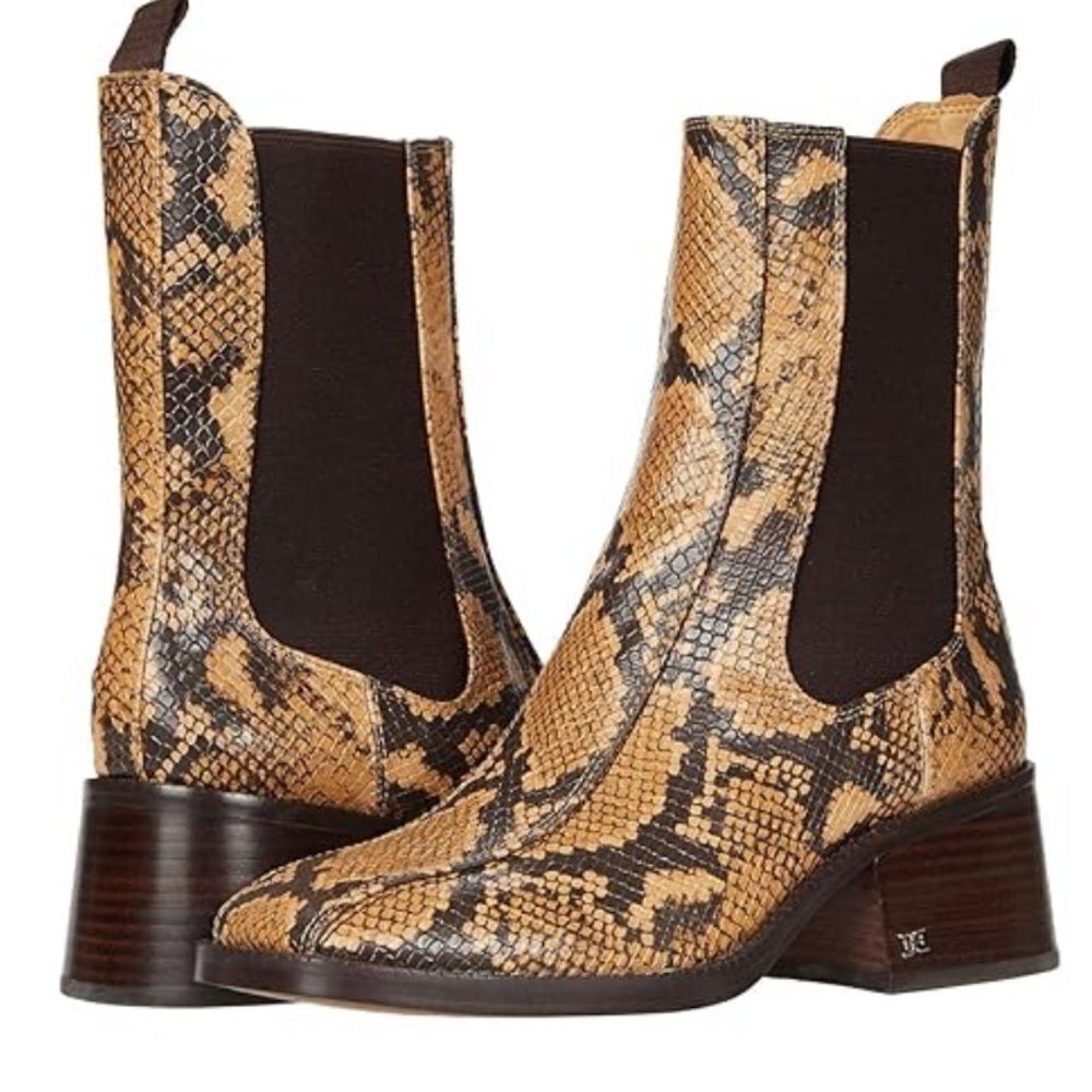 Sam Edelman Dasha Chelsea Leather Snake Print Boots Elastic Sides, 6.5 NWOB